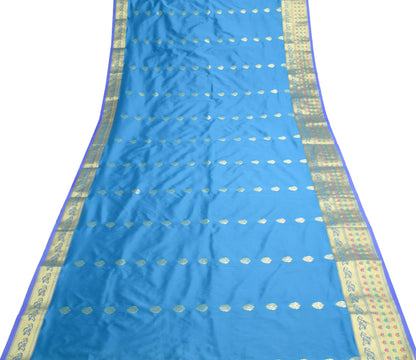Blue Banarasi Sari Art Silk Zari Woven Floral Border Saree with Blouse Fabric