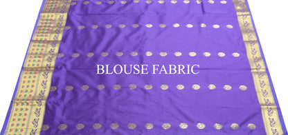 Blue Banarasi Sari Art Silk Zari Woven Floral Border Saree with Blouse Fabric