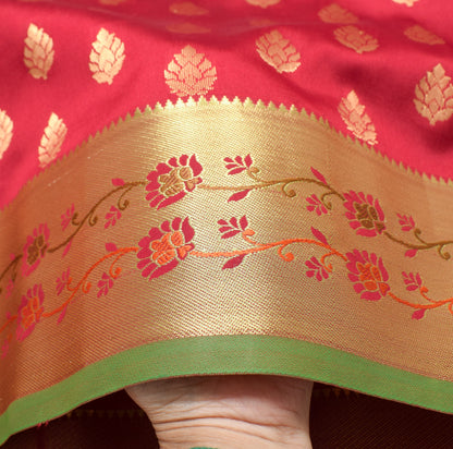 Maroon Banarasi Sari Art Silk Zari Woven Leaf Motifs Saree with Blouse Fabric