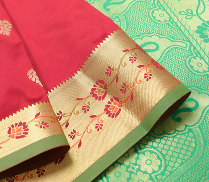 Maroon Banarasi Sari Art Silk Zari Woven Leaf Motifs Saree with Blouse Fabric