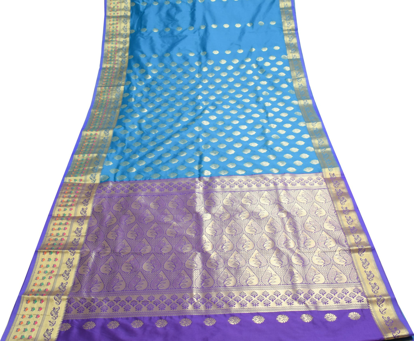Blue Banarasi Sari Art Silk Zari Woven Floral Border Saree with Blouse Fabric