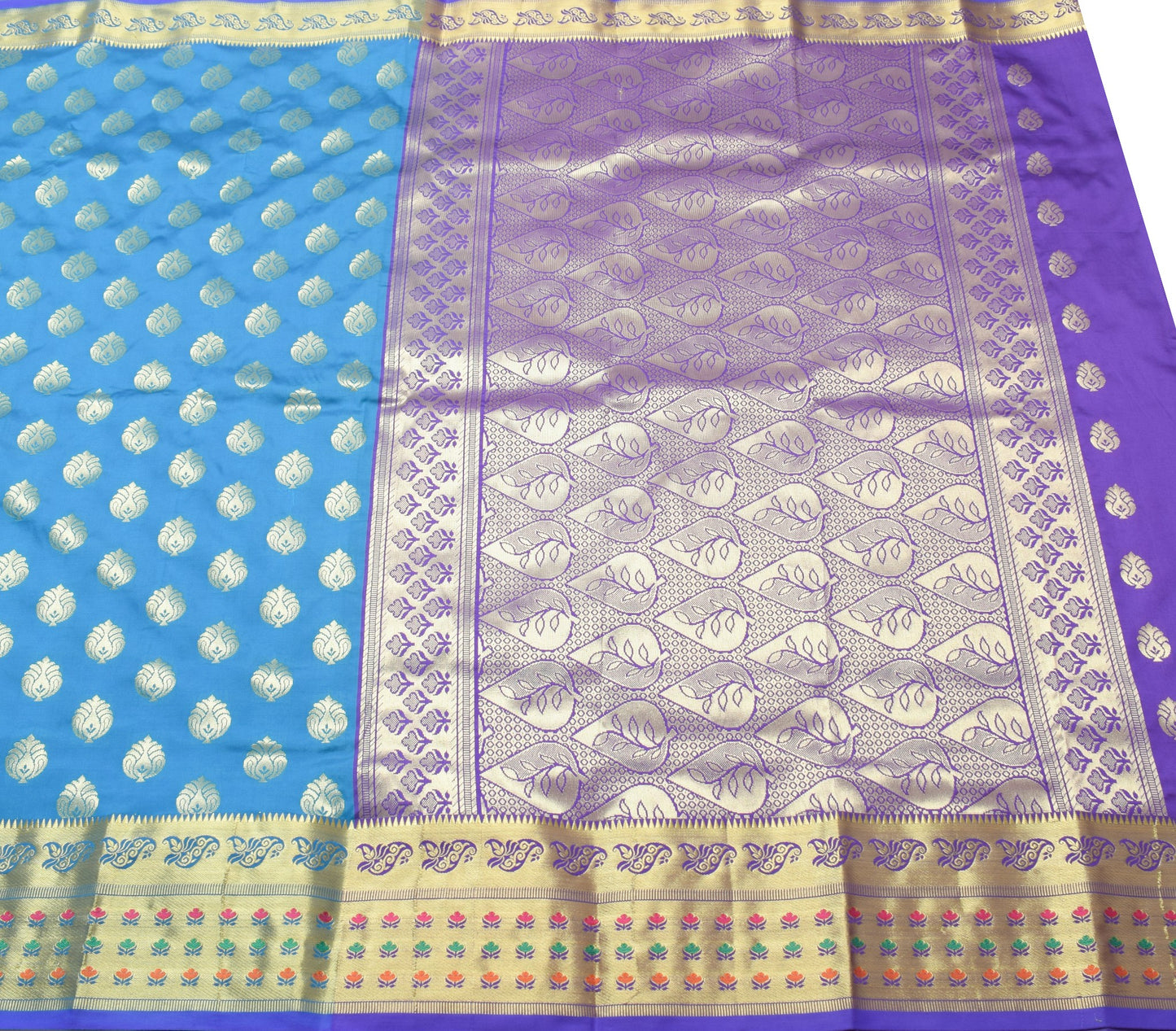 Blue Banarasi Sari Art Silk Zari Woven Floral Border Saree with Blouse Fabric