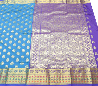 Blue Banarasi Sari Art Silk Zari Woven Floral Border Saree with Blouse Fabric