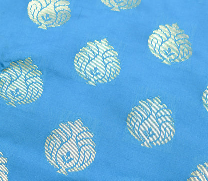 Blue Banarasi Sari Art Silk Zari Woven Floral Border Saree with Blouse Fabric