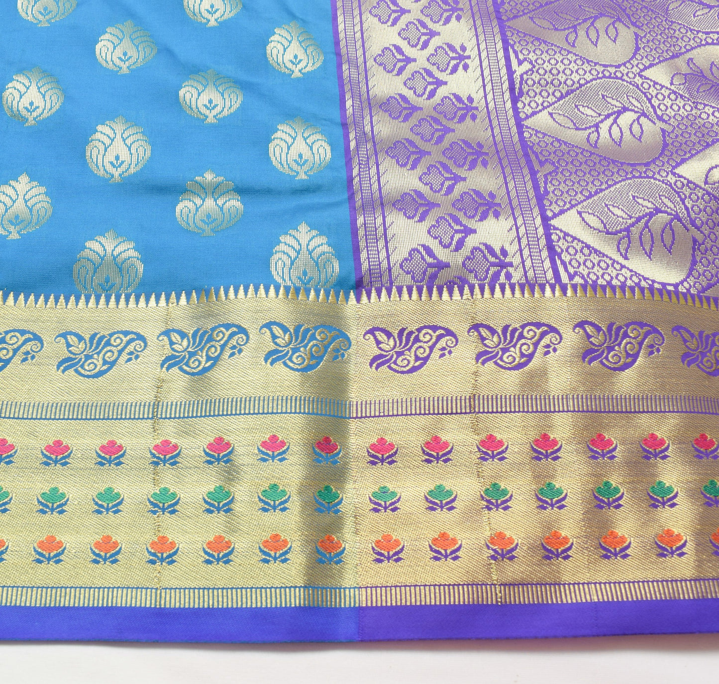 Blue Banarasi Sari Art Silk Zari Woven Floral Border Saree with Blouse Fabric