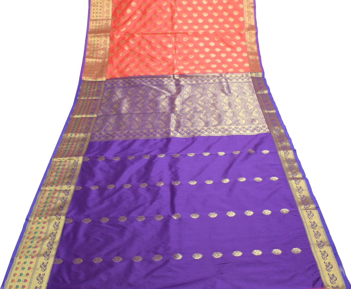 Peach Banarasi Sari Art Silk Zari Woven Floral Border Saree with Blouse Fabric