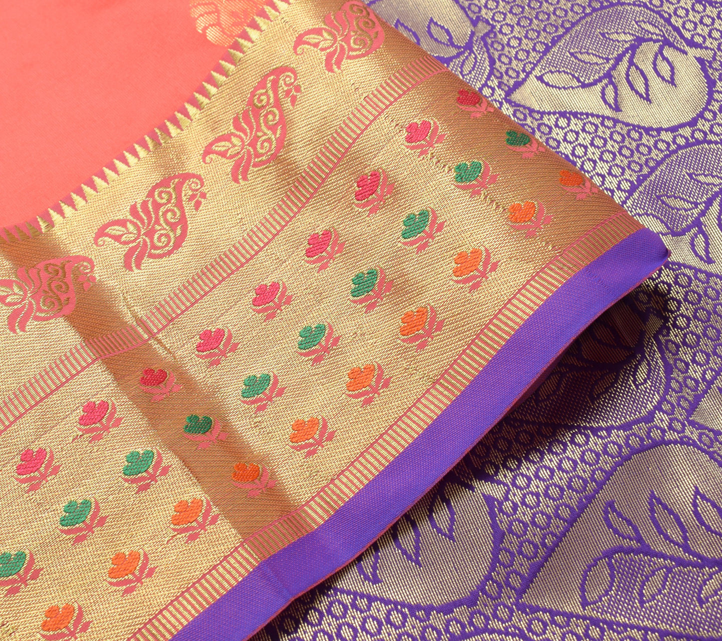 Peach Banarasi Sari Art Silk Zari Woven Floral Border Saree with Blouse Fabric