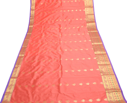 Peach Banarasi Sari Art Silk Zari Woven Floral Border Saree with Blouse Fabric