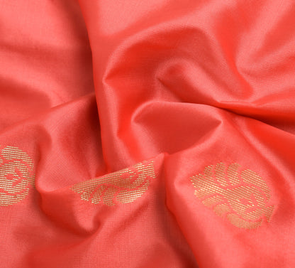 Peach Banarasi Sari Art Silk Zari Woven Floral Border Saree with Blouse Fabric