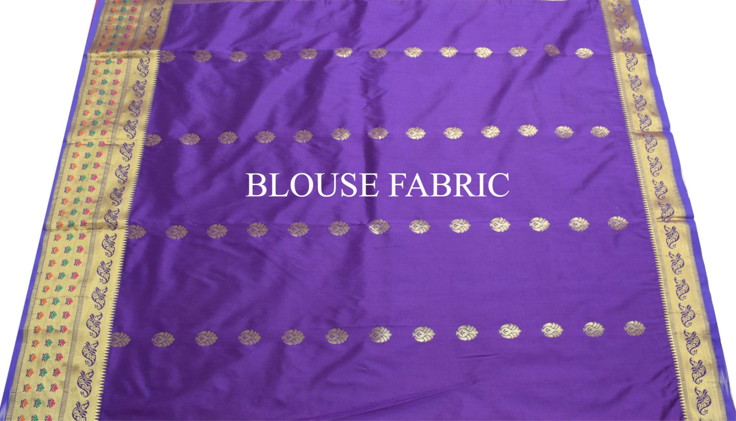 Peach Banarasi Sari Art Silk Zari Woven Floral Border Saree with Blouse Fabric