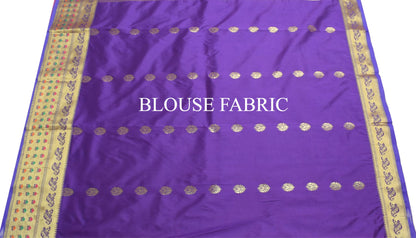 Peach Banarasi Sari Art Silk Zari Woven Floral Border Saree with Blouse Fabric