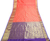 Peach Banarasi Sari Art Silk Zari Woven Floral Border Saree with Blouse Fabric