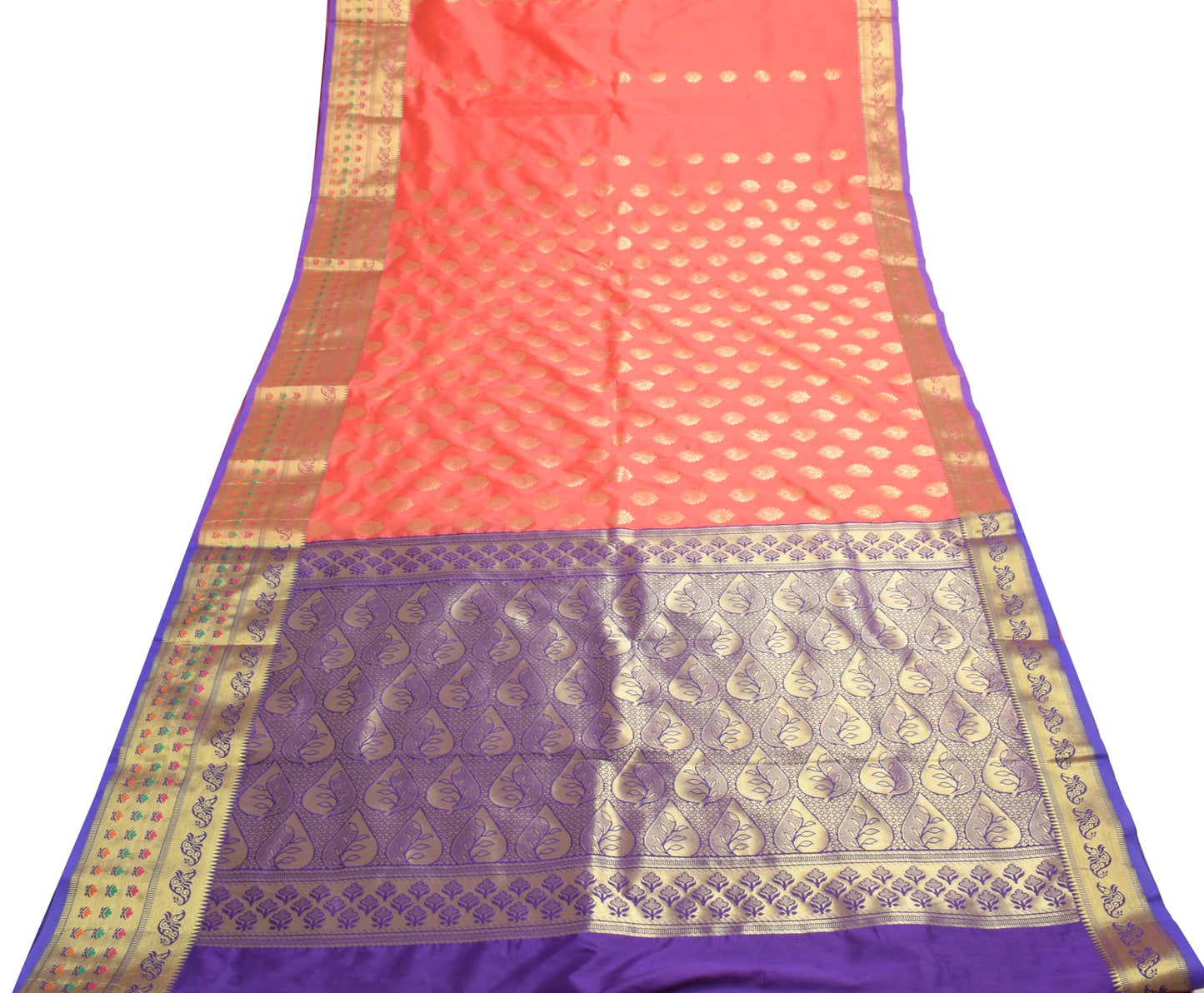 Peach Banarasi Sari Art Silk Zari Woven Floral Border Saree with Blouse Fabric