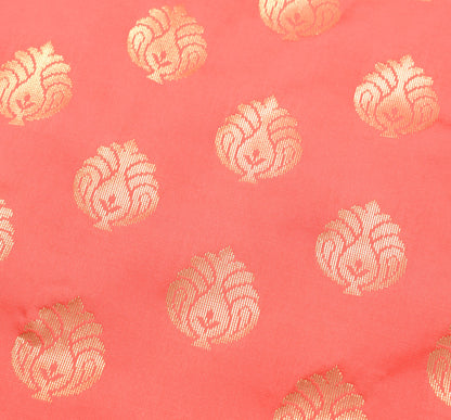 Peach Banarasi Sari Art Silk Zari Woven Floral Border Saree with Blouse Fabric