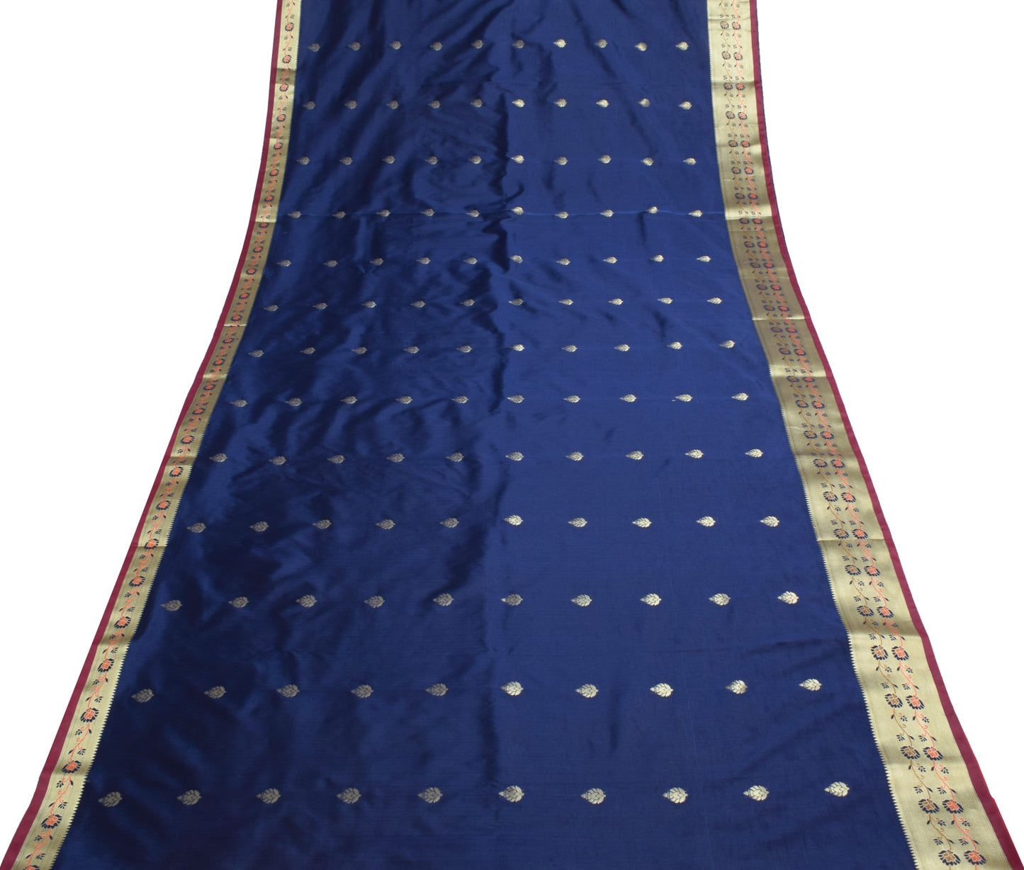 Deep Blue Banarasi Sari Art Silk Zari Woven Leaf Motifs Saree with Blouse Fabric