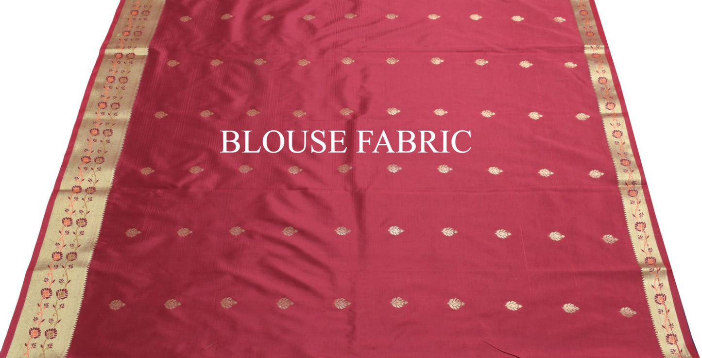 Deep Blue Banarasi Sari Art Silk Zari Woven Leaf Motifs Saree with Blouse Fabric