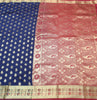 Deep Blue Banarasi Sari Art Silk Zari Woven Leaf Motifs Saree with Blouse Fabric