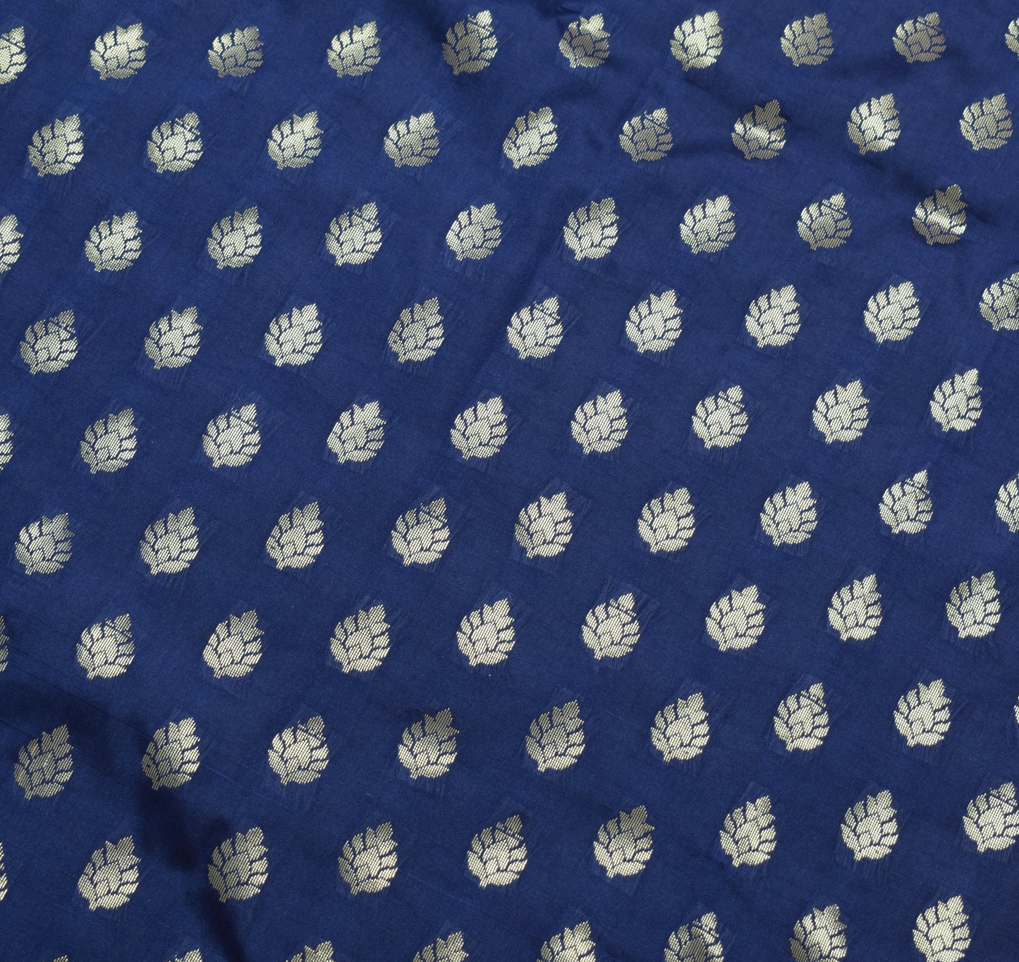 Deep Blue Banarasi Sari Art Silk Zari Woven Leaf Motifs Saree with Blouse Fabric