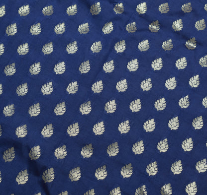 Deep Blue Banarasi Sari Art Silk Zari Woven Leaf Motifs Saree with Blouse Fabric
