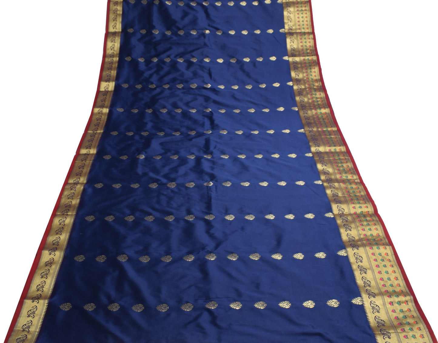 Dark Blue Banarasi Sari Art Silk Zari Woven Floral Border Saree Blouse Fabric