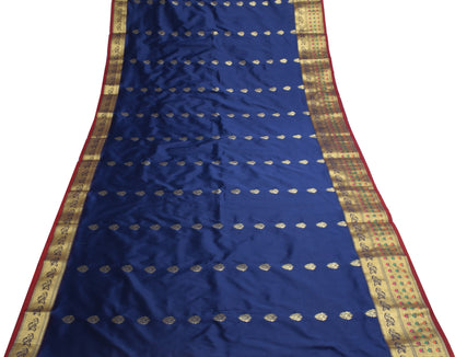 Dark Blue Banarasi Sari Art Silk Zari Woven Floral Border Saree Blouse Fabric