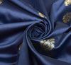Dark Blue Banarasi Sari Art Silk Zari Woven Floral Border Saree Blouse Fabric