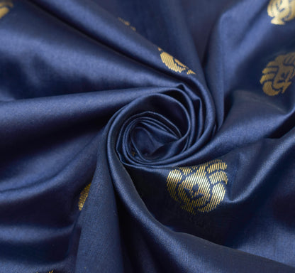 Dark Blue Banarasi Sari Art Silk Zari Woven Floral Border Saree Blouse Fabric