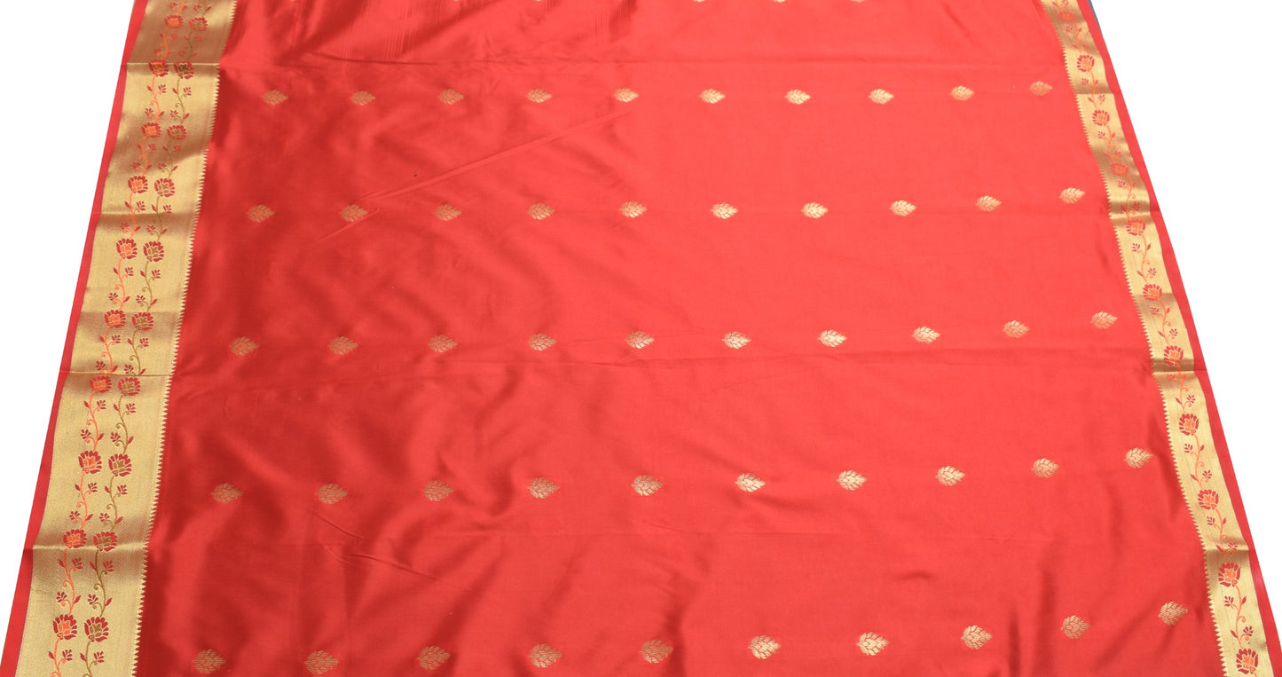 Teal Blue Banarasi Sari Art Silk Zari Woven Leaf Motifs Saree with Blouse Fabric