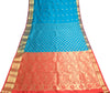Teal Blue Banarasi Sari Art Silk Zari Woven Leaf Motifs Saree with Blouse Fabric