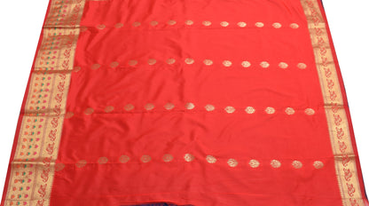 Dark Blue Banarasi Sari Art Silk Zari Woven Floral Border Saree Blouse Fabric