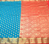 Teal Blue Banarasi Sari Art Silk Zari Woven Leaf Motifs Saree with Blouse Fabric