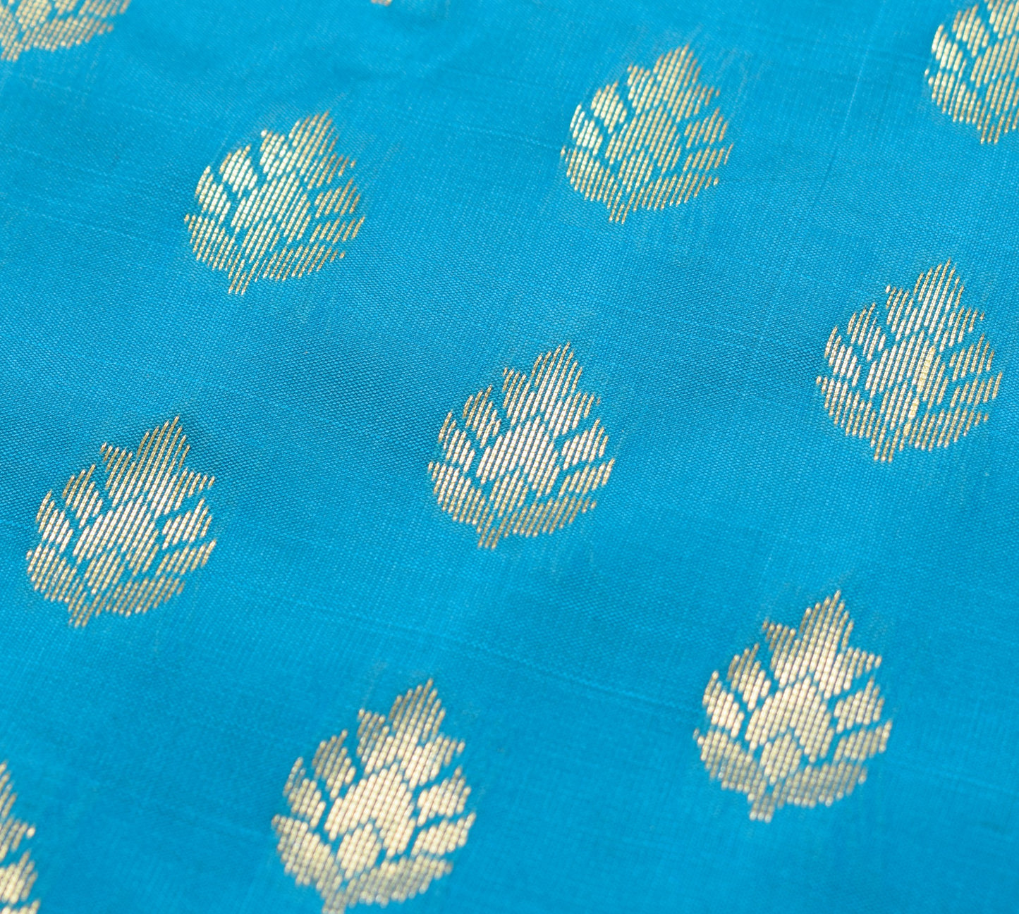 Teal Blue Banarasi Sari Art Silk Zari Woven Leaf Motifs Saree with Blouse Fabric