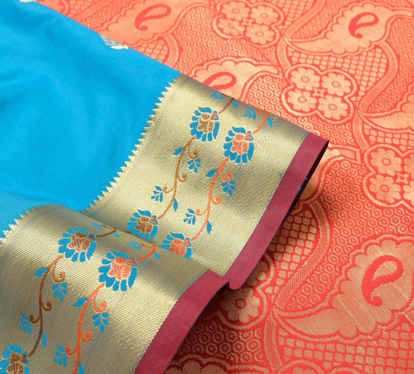 Teal Blue Banarasi Sari Art Silk Zari Woven Leaf Motifs Saree with Blouse Fabric