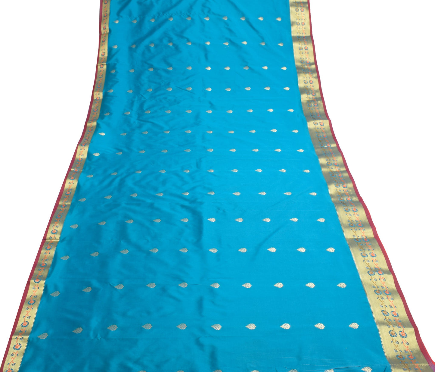 Teal Blue Banarasi Sari Art Silk Zari Woven Leaf Motifs Saree with Blouse Fabric