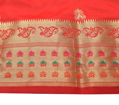 Dark Blue Banarasi Sari Art Silk Zari Woven Floral Border Saree Blouse Fabric