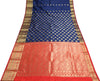 Dark Blue Banarasi Sari Art Silk Zari Woven Floral Border Saree Blouse Fabric
