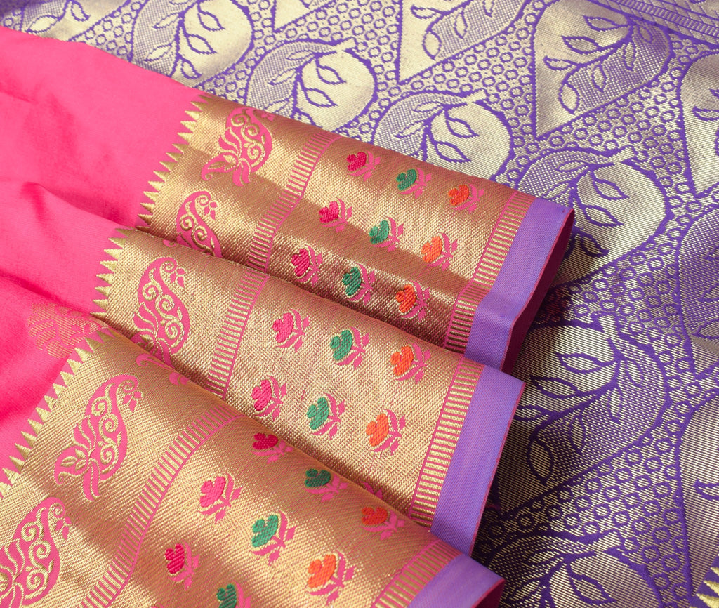 Dark Blue Banarasi Sari Art Silk Zari Woven Floral Border Saree Blouse Fabric