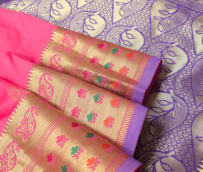 Dark Blue Banarasi Sari Art Silk Zari Woven Floral Border Saree Blouse Fabric