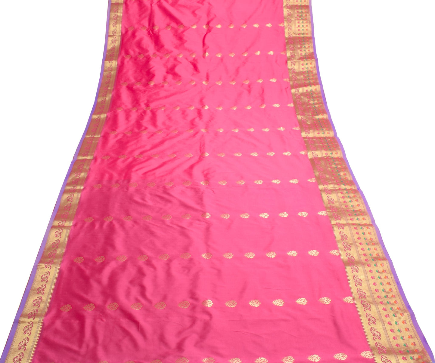 Dark Blue Banarasi Sari Art Silk Zari Woven Floral Border Saree Blouse Fabric