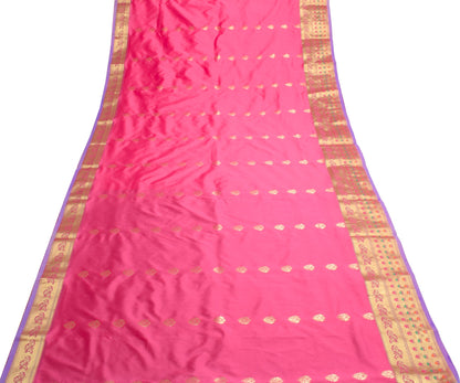 Dark Blue Banarasi Sari Art Silk Zari Woven Floral Border Saree Blouse Fabric