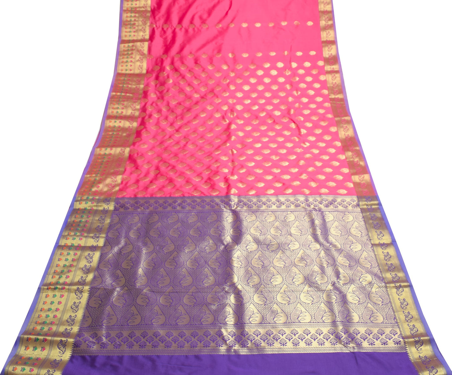 Dark Blue Banarasi Sari Art Silk Zari Woven Floral Border Saree Blouse Fabric