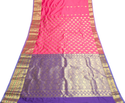 Dark Blue Banarasi Sari Art Silk Zari Woven Floral Border Saree Blouse Fabric