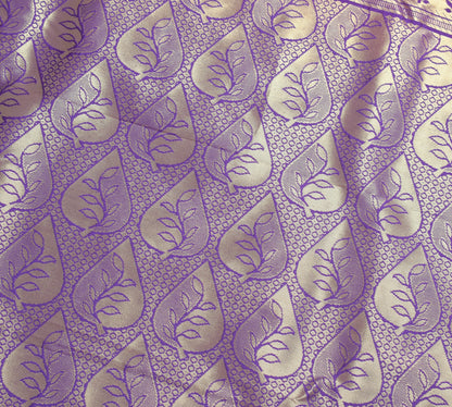 Dark Blue Banarasi Sari Art Silk Zari Woven Floral Border Saree Blouse Fabric