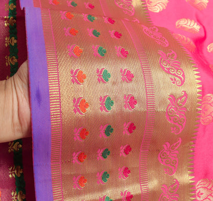 Dark Blue Banarasi Sari Art Silk Zari Woven Floral Border Saree Blouse Fabric