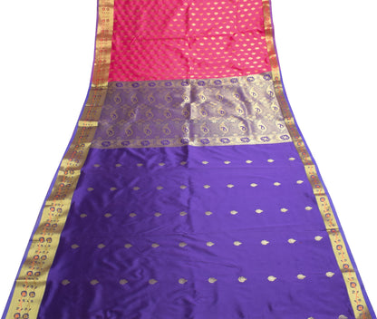 Pink Blue Banarasi Sari Art Silk Zari Woven Leaf Motifs Saree with Blouse Fabric