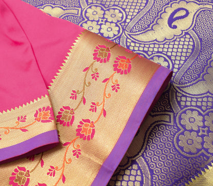 Pink Blue Banarasi Sari Art Silk Zari Woven Leaf Motifs Saree with Blouse Fabric