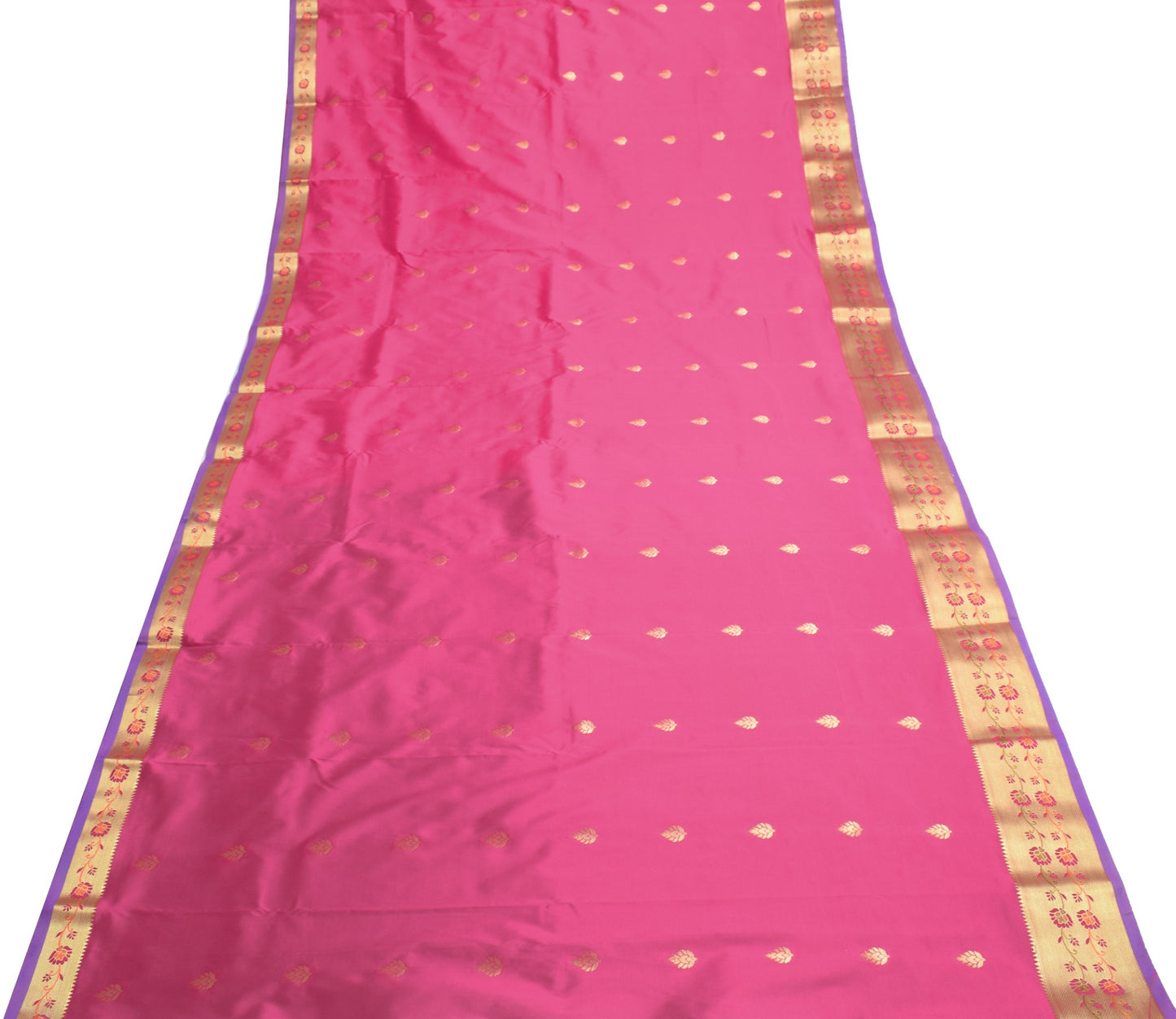 Pink Blue Banarasi Sari Art Silk Zari Woven Leaf Motifs Saree with Blouse Fabric