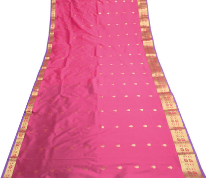 Pink Blue Banarasi Sari Art Silk Zari Woven Leaf Motifs Saree with Blouse Fabric