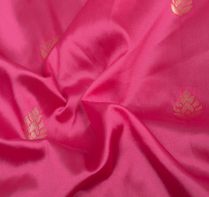 Pink Blue Banarasi Sari Art Silk Zari Woven Leaf Motifs Saree with Blouse Fabric