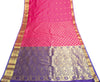 Pink Blue Banarasi Sari Art Silk Zari Woven Leaf Motifs Saree with Blouse Fabric